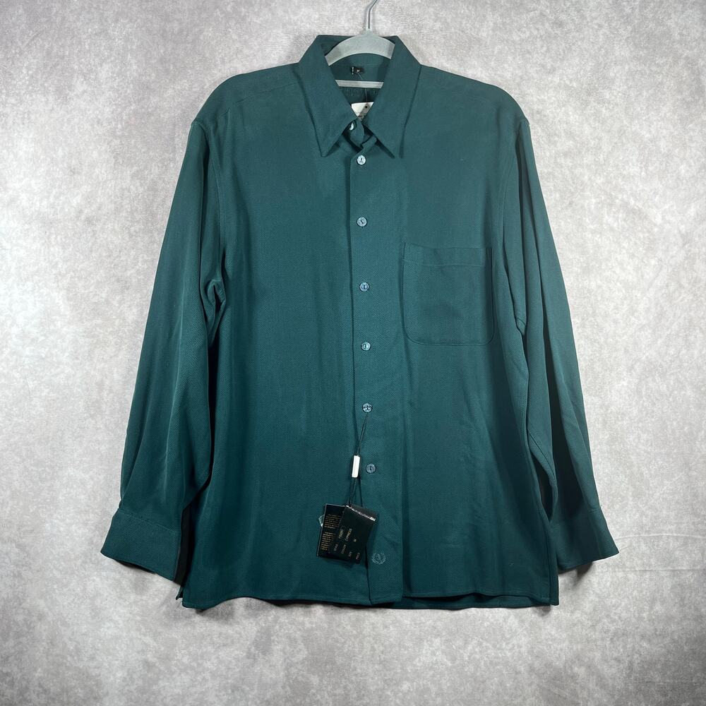 Bugatchi Uomo Shirt Mens Size Medium Green Silk Long Sleeve Button Up FLAWED NEW